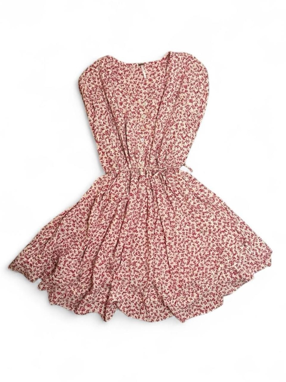 Free People red floral short mini dress with ties women’s size small